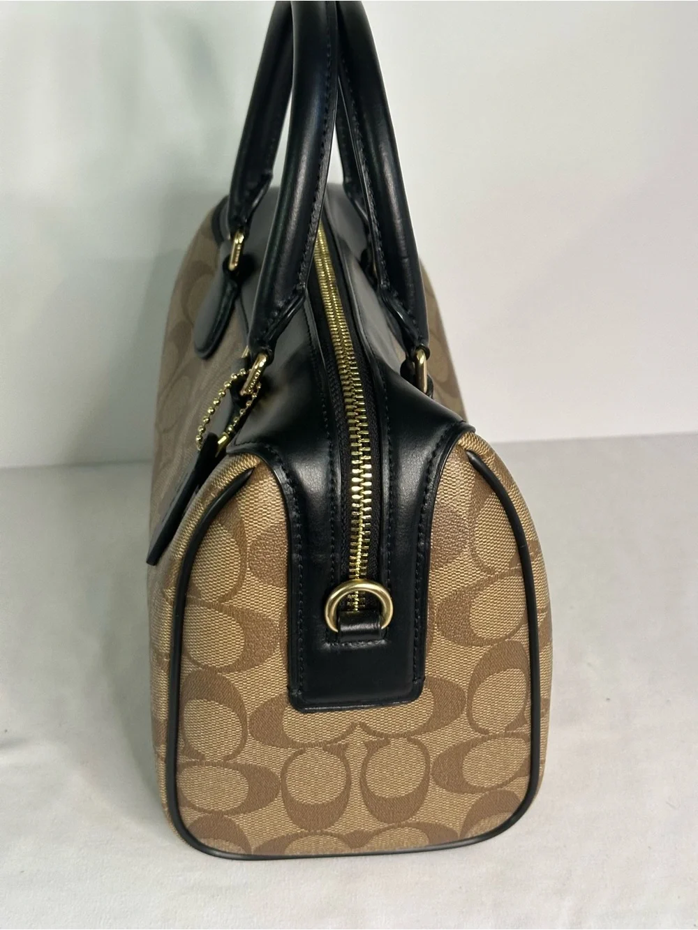 Coach Mini Bennett Signature Canvas Satchel in Khaki and Black F32203